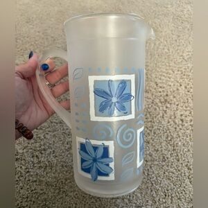 Precision craft vintage 1.5 Liter blue floral frosted drink pitcher